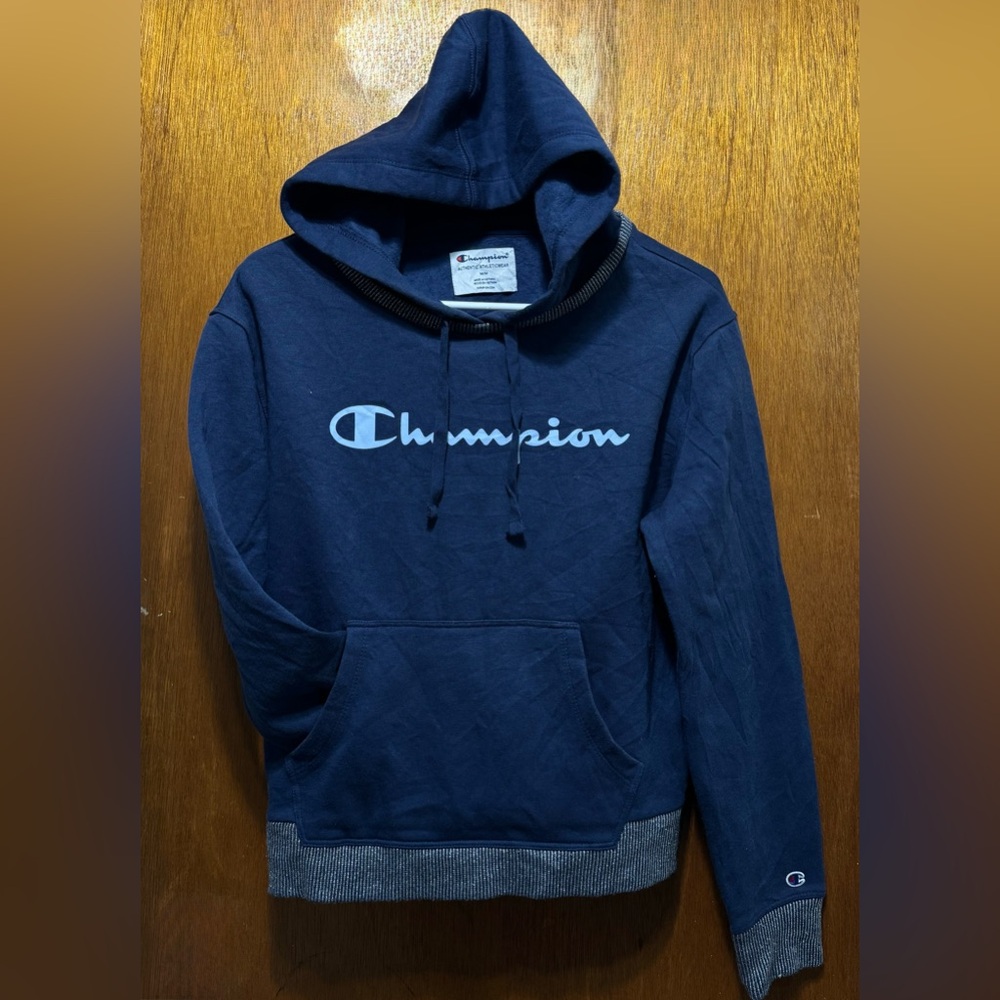 MEN'S CHAMPION PULLOVER HOODIE HOODED SWEATSHIRT M Navy Blue (See Description)